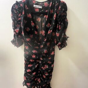 Zara Black Dress with Red Floral Pattern